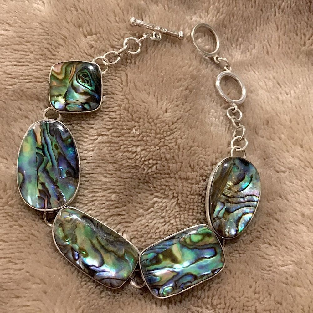 LUC Genuine Abalone Sterling Silver Toggle Bracelet - Picture 8 of 10